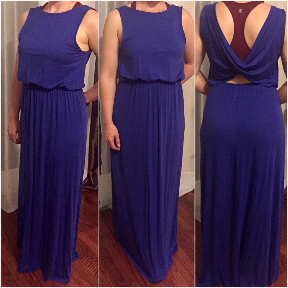 Partially Open-Back Vibrant Blue Maxi Dress